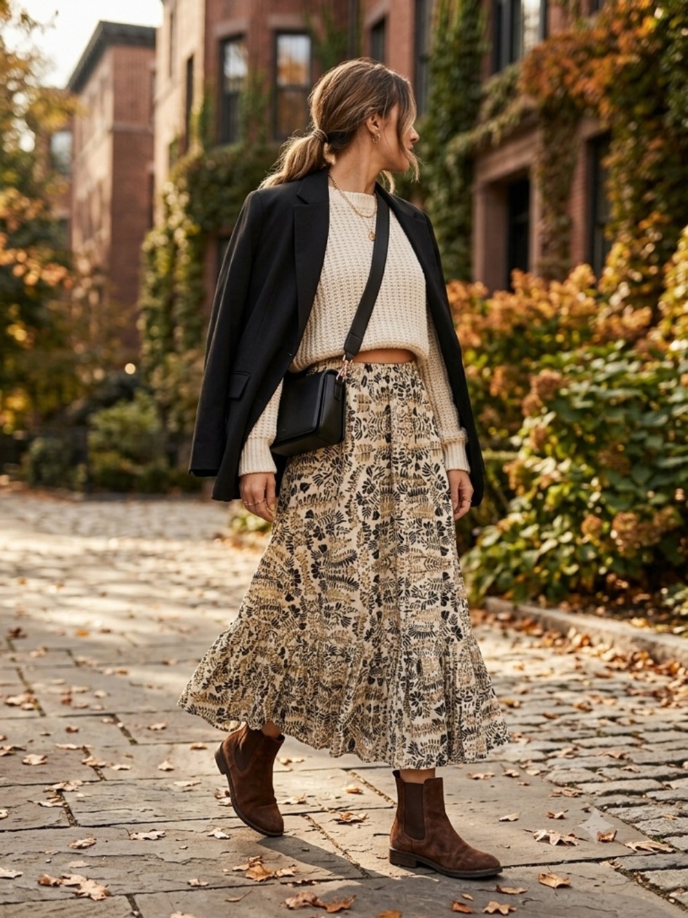 Sfizio Made In Italy Organic Cotton Botanical Tiered Pleated Maxi Skirt